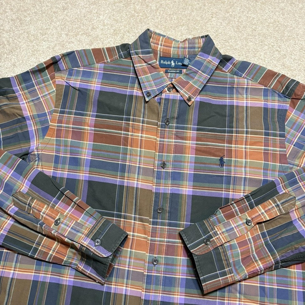 Ralph Lauren Shirt Mens XL‎ Multicolor Plaid Button Down Classic Fit Long Sleeve